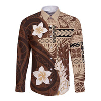 Samoa Teuila 2024 Long Sleeve Button Shirt Samoan Siapo Pattern Brown Version LT05 Unisex Brown - Polynesian Pride