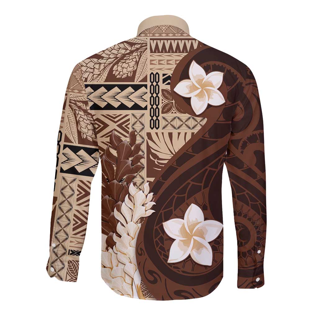 Samoa Teuila 2024 Long Sleeve Button Shirt Samoan Siapo Pattern Brown Version LT05 - Polynesian Pride