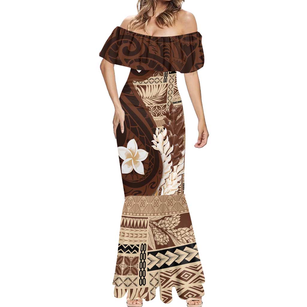 Samoa Teuila 2024 Mermaid Dress Samoan Siapo Pattern Brown Version LT05 - Polynesian Pride