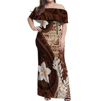 Samoa Teuila 2024 Off Shoulder Maxi Dress Samoan Siapo Pattern Brown Version LT05 Women Brown - Polynesian Pride