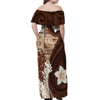 Samoa Teuila 2024 Off Shoulder Maxi Dress Samoan Siapo Pattern Brown Version LT05 - Polynesian Pride