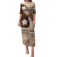 Samoa Teuila 2024 Puletasi Samoan Siapo Pattern Brown Version LT05 Long Dress Brown - Polynesian Pride