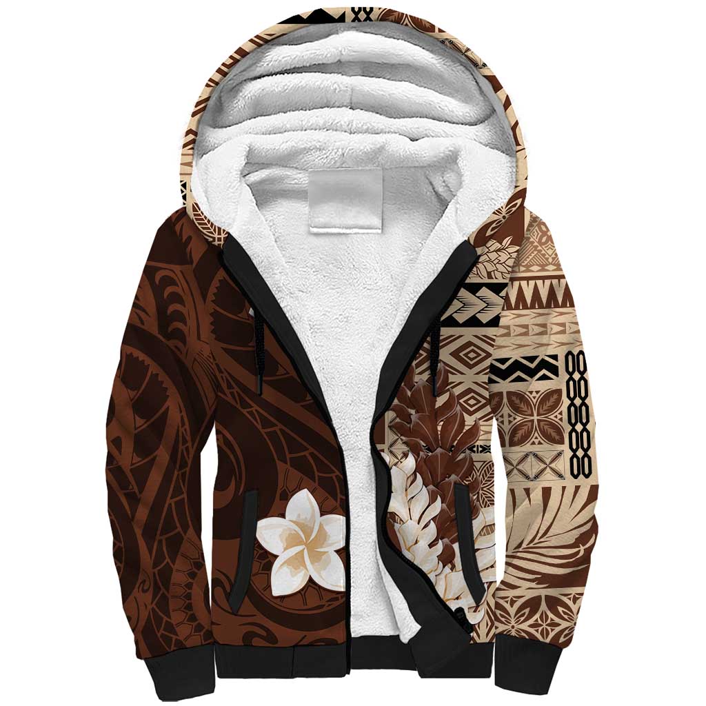 Samoa Teuila 2024 Sherpa Hoodie Samoan Siapo Pattern Brown Version LT05 Unisex Brown - Polynesian Pride