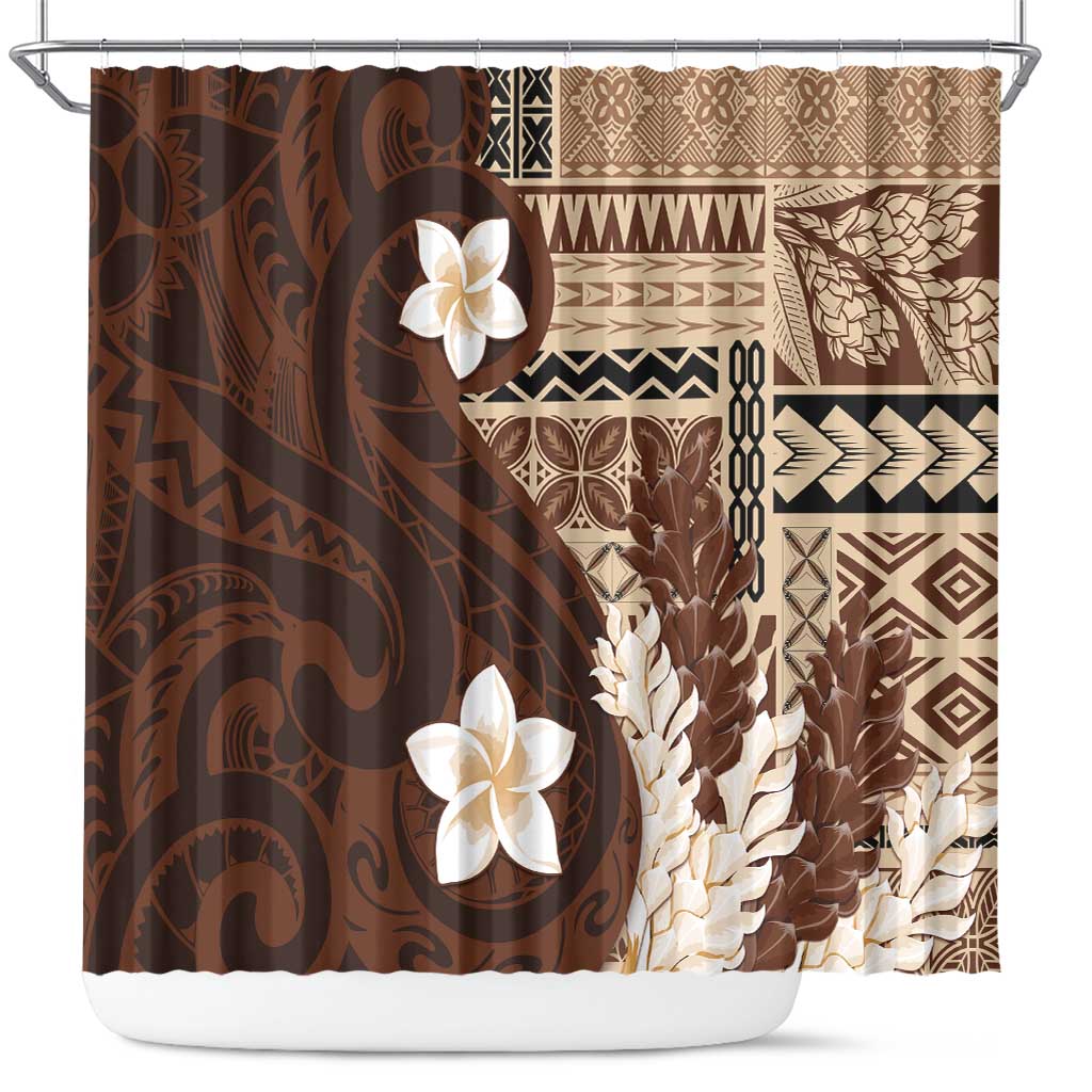 Samoa Teuila 2024 Shower Curtain Samoan Siapo Pattern Brown Version