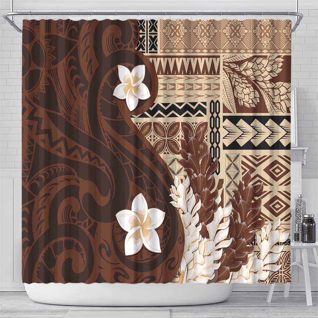Samoa Teuila 2024 Shower Curtain Samoan Siapo Pattern Brown Version LT05 - Polynesian Pride