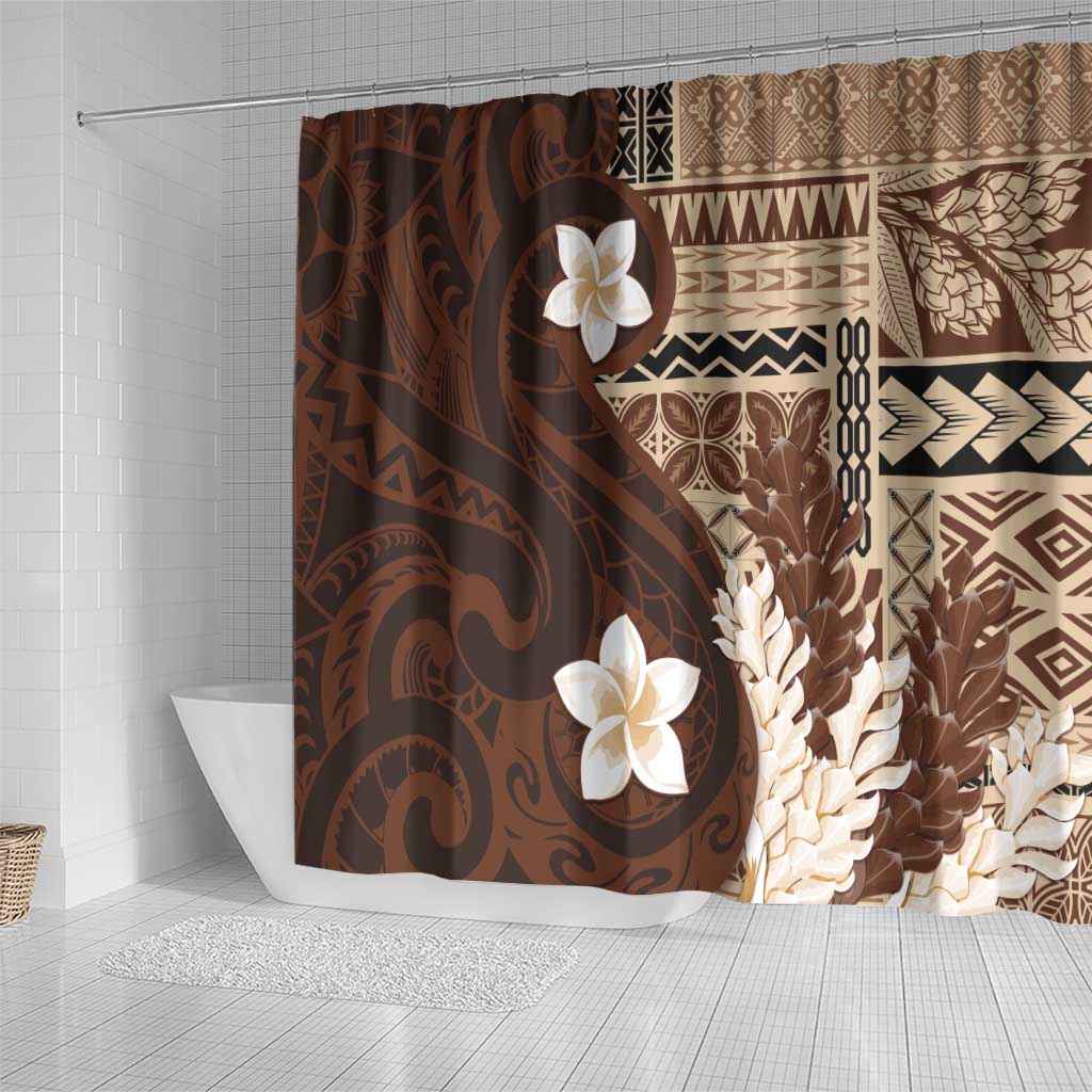 Samoa Teuila 2024 Shower Curtain Samoan Siapo Pattern Brown Version LT05 - Polynesian Pride