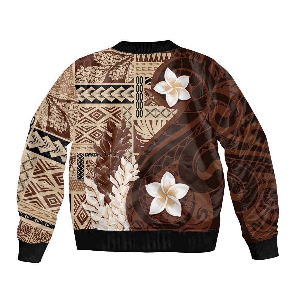Samoa Teuila 2024 Sleeve Zip Bomber Jacket Samoan Siapo Pattern Brown Version LT05 - Polynesian Pride