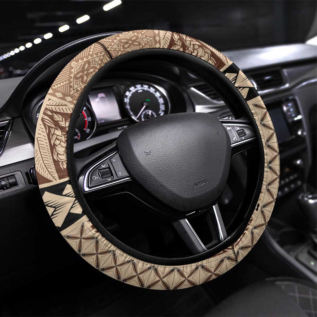 Samoa Teuila 2024 Steering Wheel Cover Samoan Siapo Pattern Brown Version LT05 Universal Fit Brown - Polynesian Pride