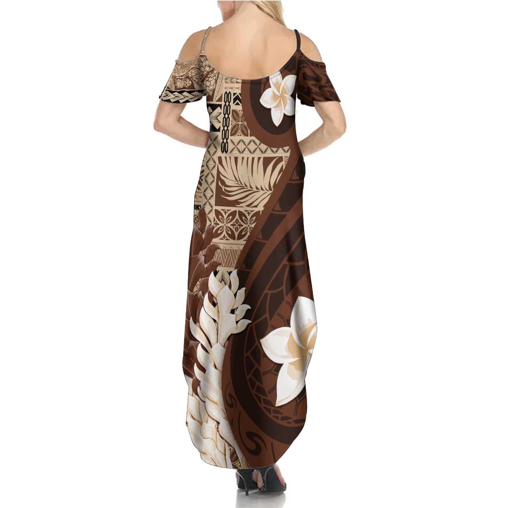 Samoa Teuila 2024 Summer Maxi Dress Samoan Siapo Pattern Brown Version LT05 - Polynesian Pride