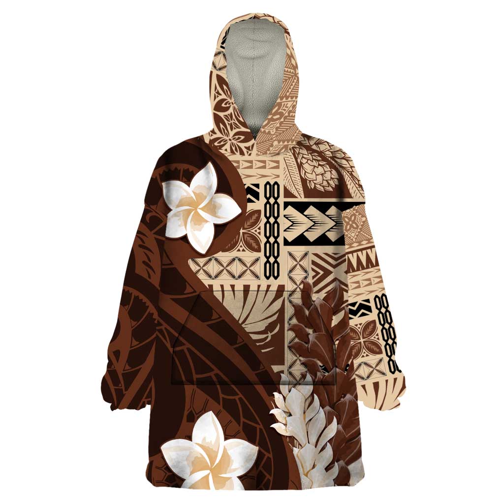 Samoa Teuila 2024 Wearable Blanket Hoodie Samoan Siapo Pattern Brown Version LT05 One Size Brown - Polynesian Pride
