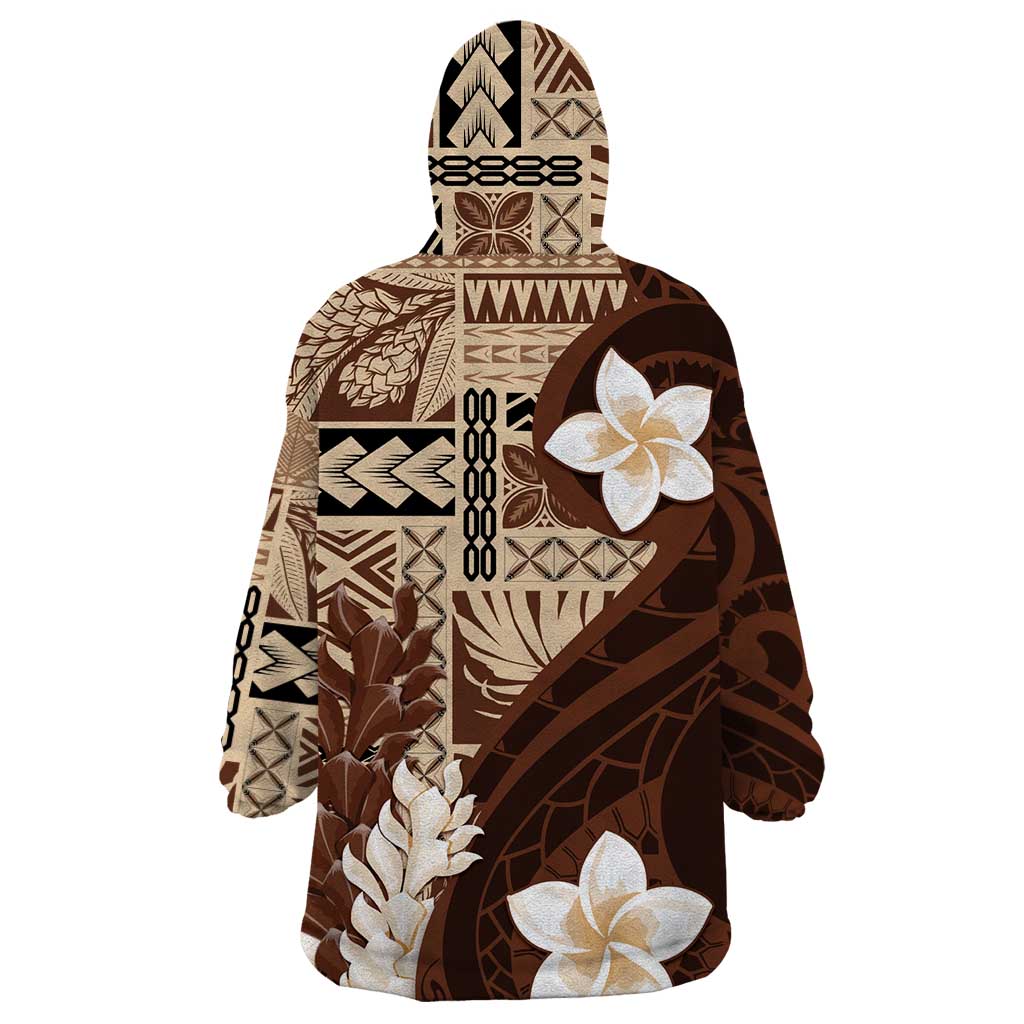 Samoa Teuila 2024 Wearable Blanket Hoodie Samoan Siapo Pattern Brown Version LT05 - Polynesian Pride