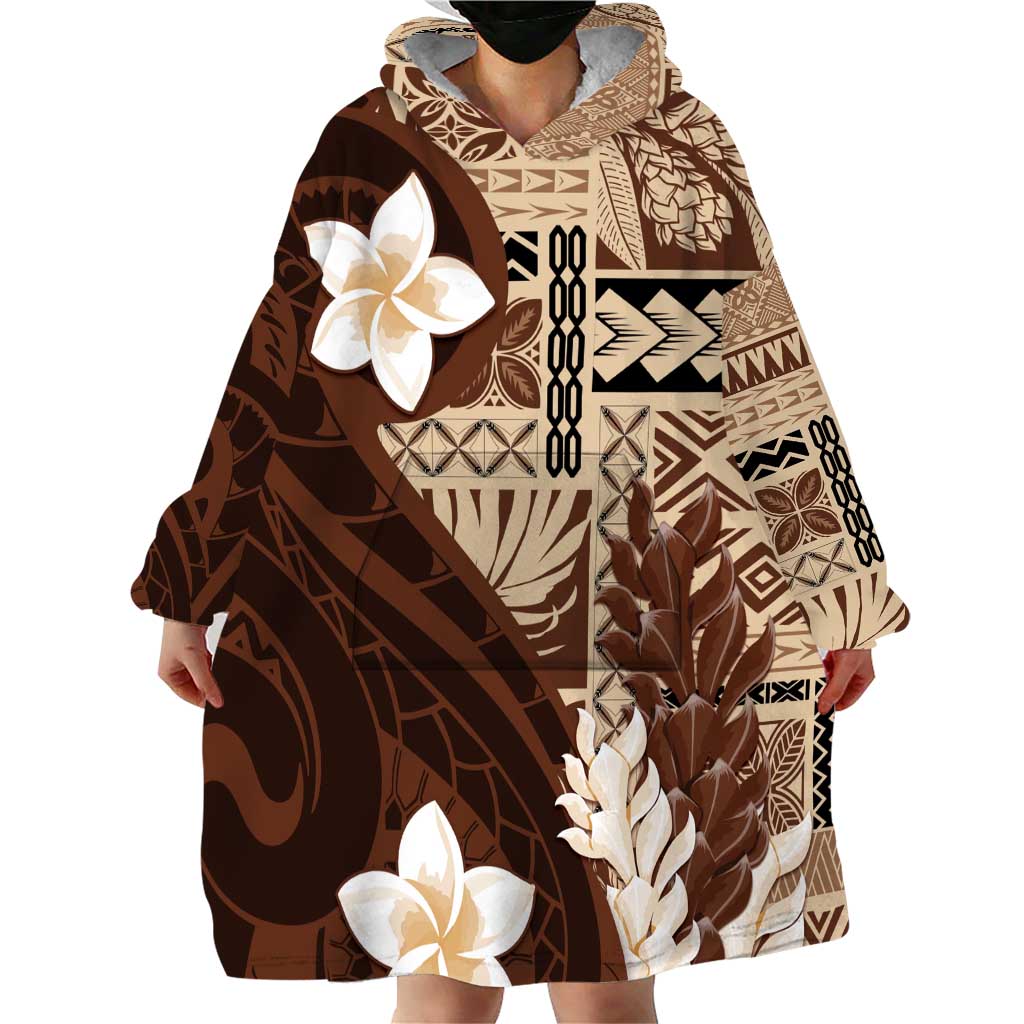 Samoa Teuila 2024 Wearable Blanket Hoodie Samoan Siapo Pattern Brown Version LT05 - Polynesian Pride