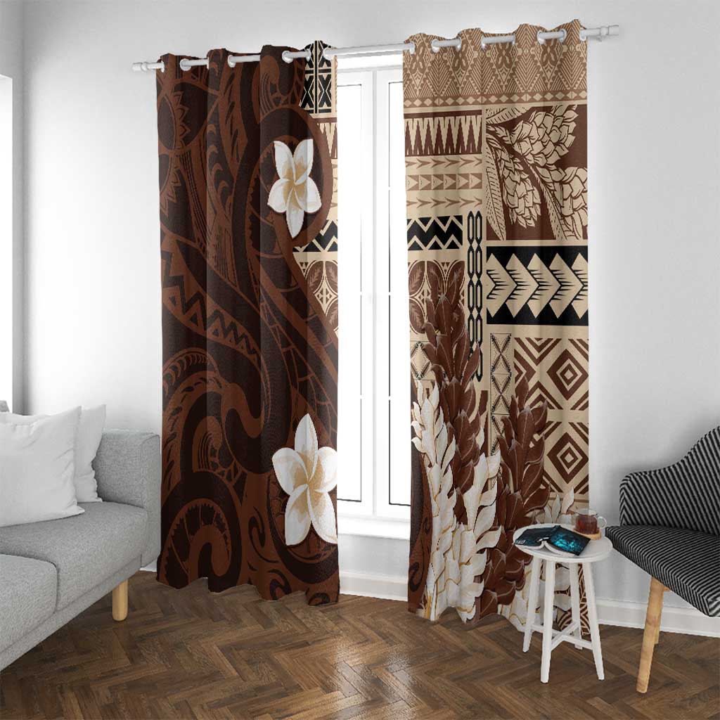 Samoa Teuila 2024 Window Curtain Samoan Siapo Pattern Brown Version LT05 With Grommets Brown - Polynesian Pride