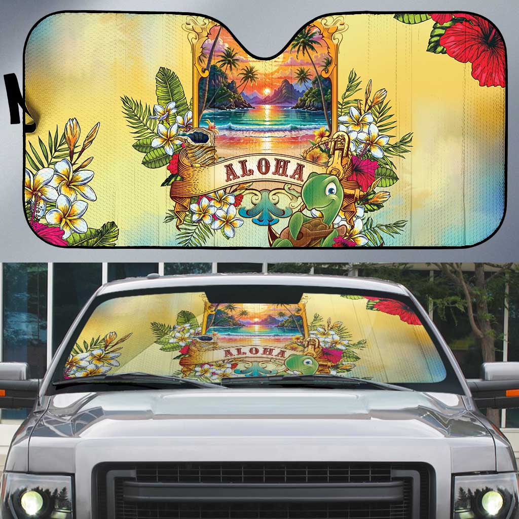 Aloha Hawaii Turtle Auto Sun Shade Retro Style LT05 Beige - Polynesian Pride