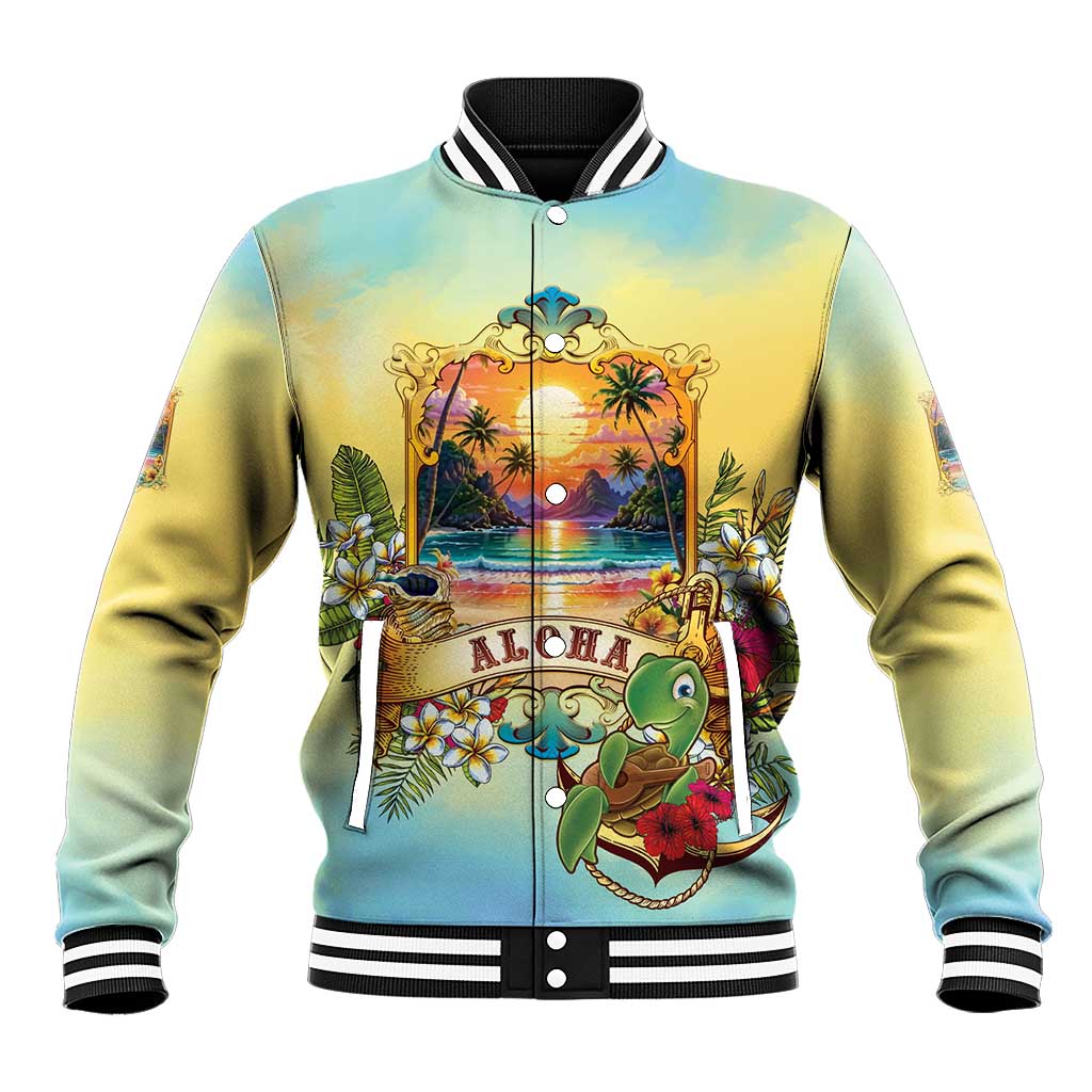 Aloha Hawaii Turtle Baseball Jacket Retro Style LT05 Unisex Beige - Polynesian Pride