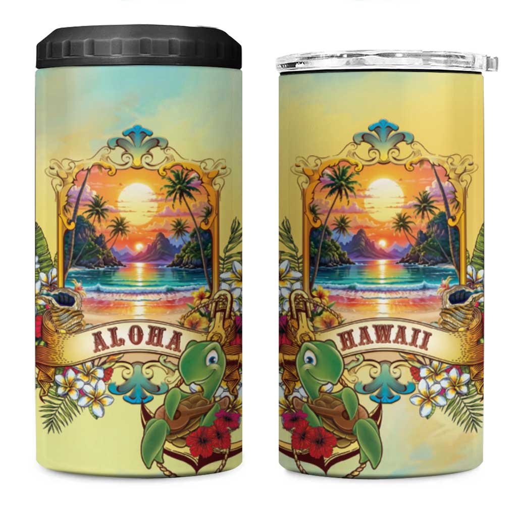 Aloha Hawaii Turtle 4 in 1 Can Cooler Tumbler Retro Style LT05 One Size: 16 oz Beige - Polynesian Pride