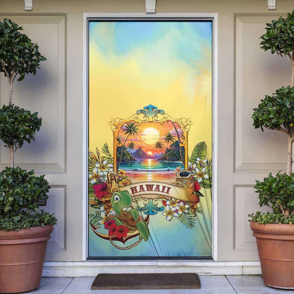 Aloha Hawaii Turtle Door Cover Retro Style LT05 Beige - Polynesian Pride