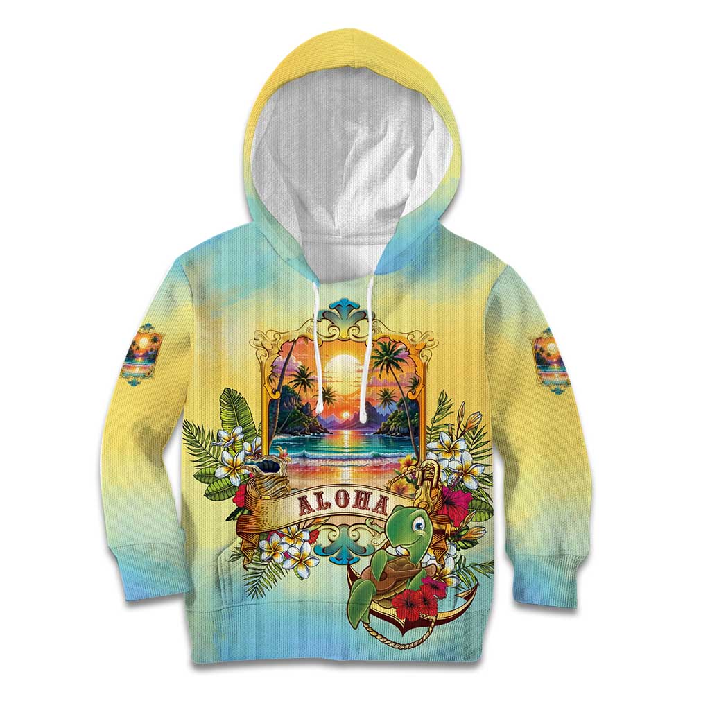 Aloha Hawaii Turtle Kid Hoodie Retro Style LT05 Hoodie Beige - Polynesian Pride