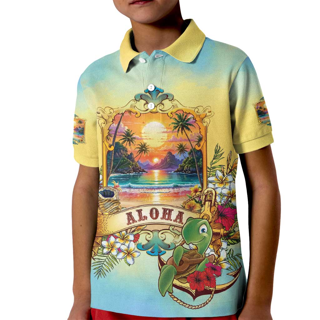 Aloha Hawaii Turtle Kid Polo Shirt Retro Style LT05 Kid Beige - Polynesian Pride