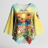 Aloha Hawaii Turtle Kimono Sleeve Blouse Retro Style LT05 Female Beige - Polynesian Pride