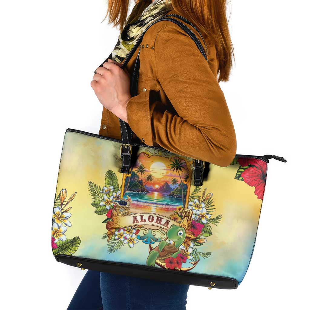 Aloha Hawaii Turtle Leather Tote Bag Retro Style LT05 Beige - Polynesian Pride