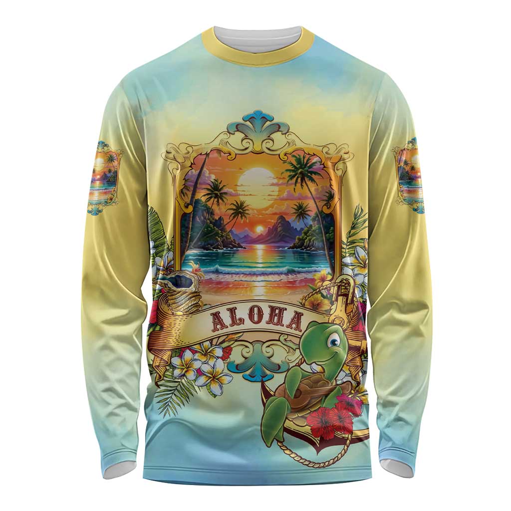 Aloha Hawaii Turtle Long Sleeve Shirt Retro Style LT05 Unisex Beige - Polynesian Pride