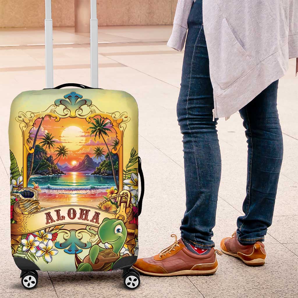 Aloha Hawaii Turtle Luggage Cover Retro Style LT05 Beige - Polynesian Pride