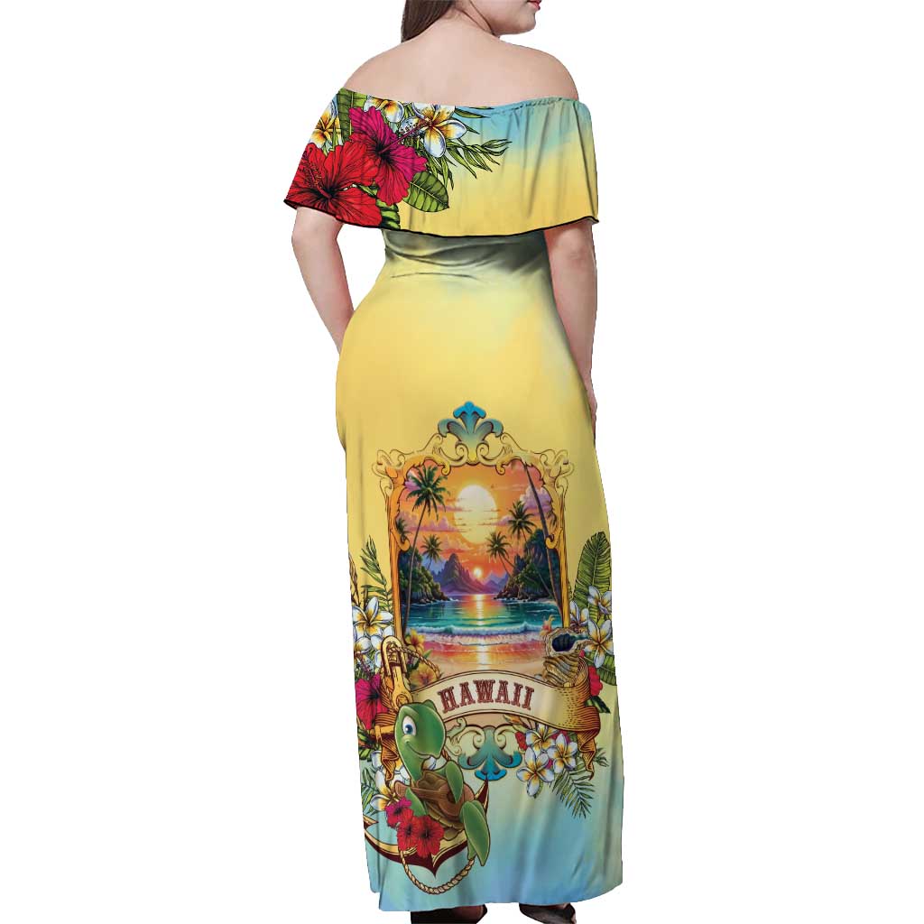 Aloha Hawaii Turtle Off Shoulder Maxi Dress Retro Style LT05 - Polynesian Pride