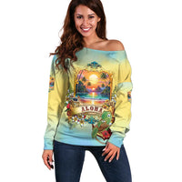 Aloha Hawaii Turtle Off Shoulder Sweater Retro Style LT05 Women Beige - Polynesian Pride
