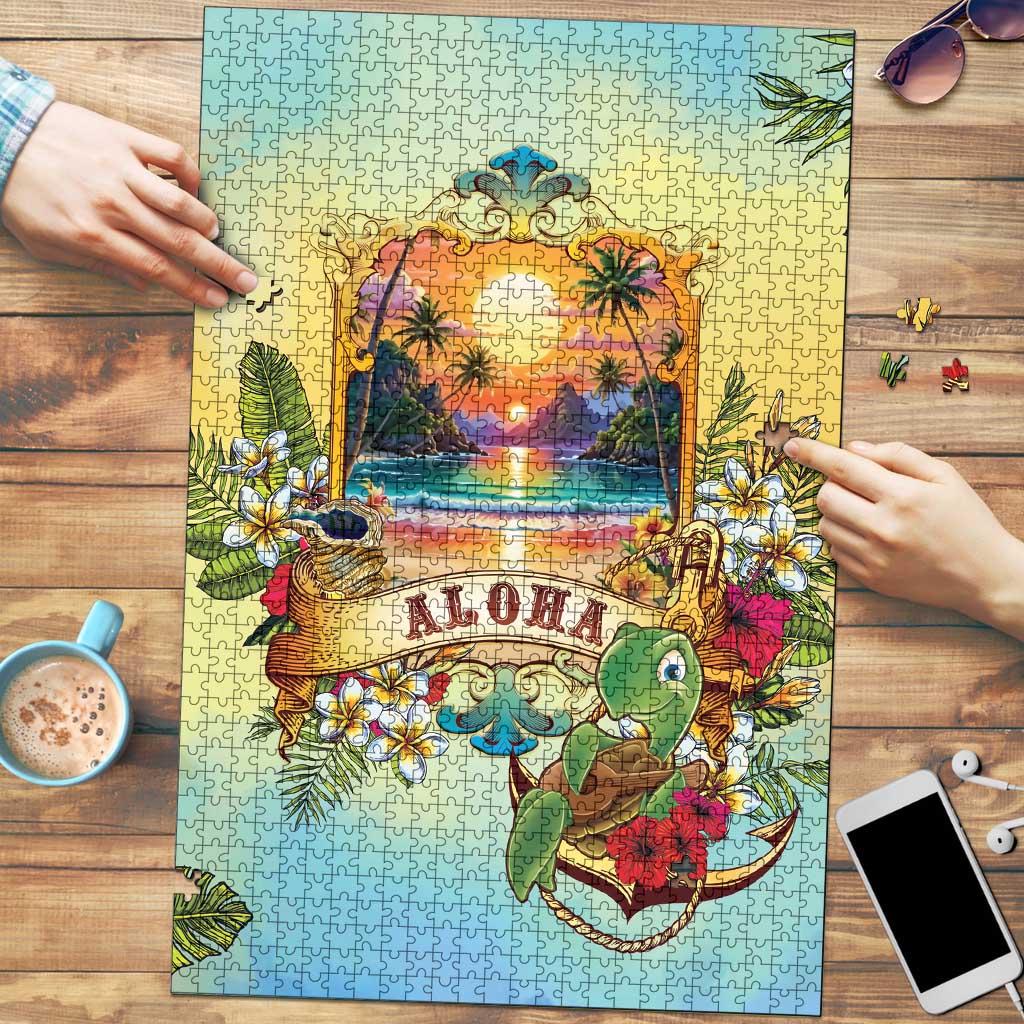 Aloha Hawaii Turtle Puzzle Retro Style LT05 Beige - Polynesian Pride