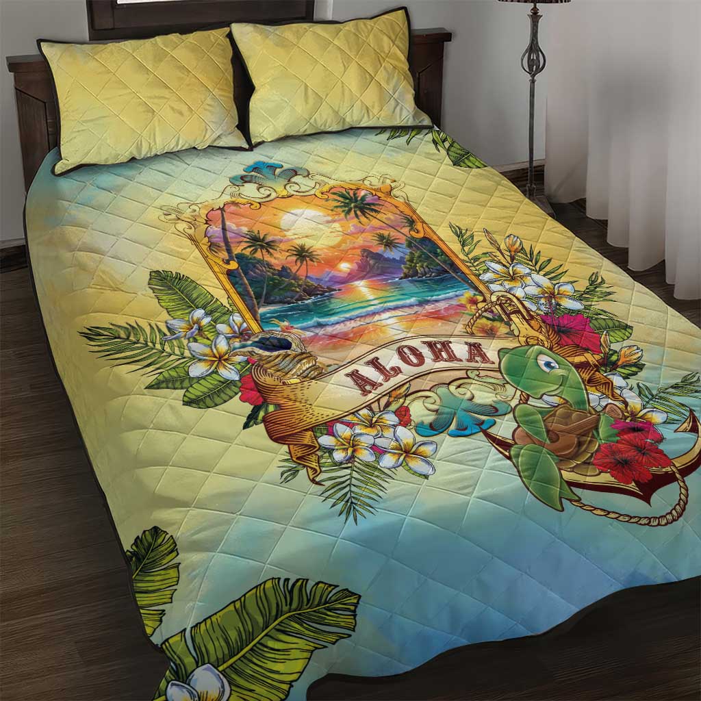 Aloha Hawaii Turtle Quilt Bed Set Retro Style LT05 Beige - Polynesian Pride