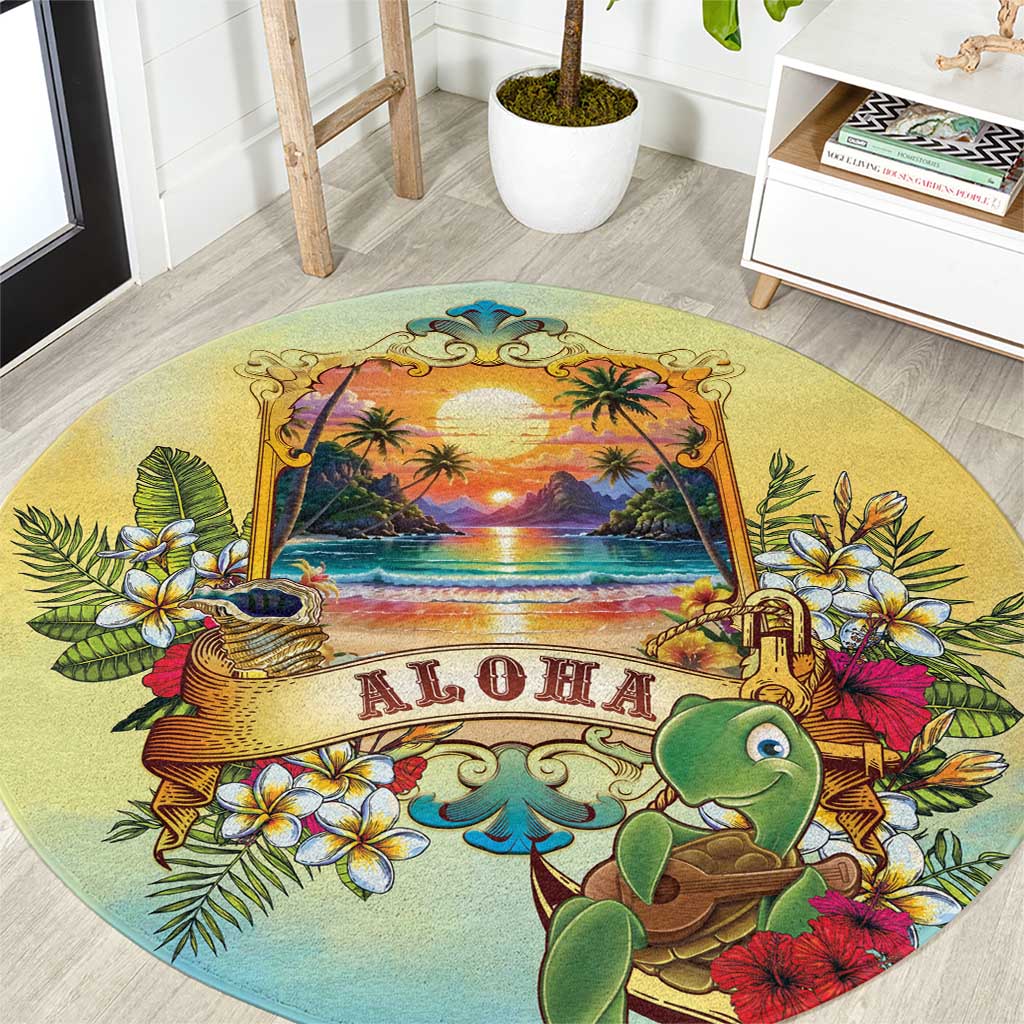 Aloha Hawaii Turtle Round Carpet Retro Style LT05 Beige - Polynesian Pride