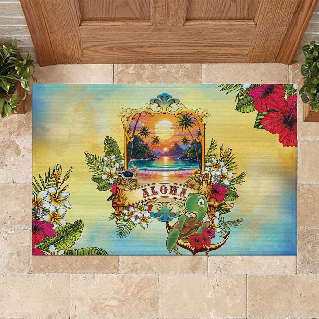 Aloha Hawaii Turtle Rubber Doormat Retro Style LT05 Beige - Polynesian Pride