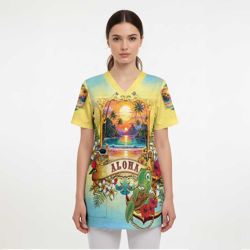 Aloha Hawaii Turtle Scrub Top Retro Style LT05 - Polynesian Pride