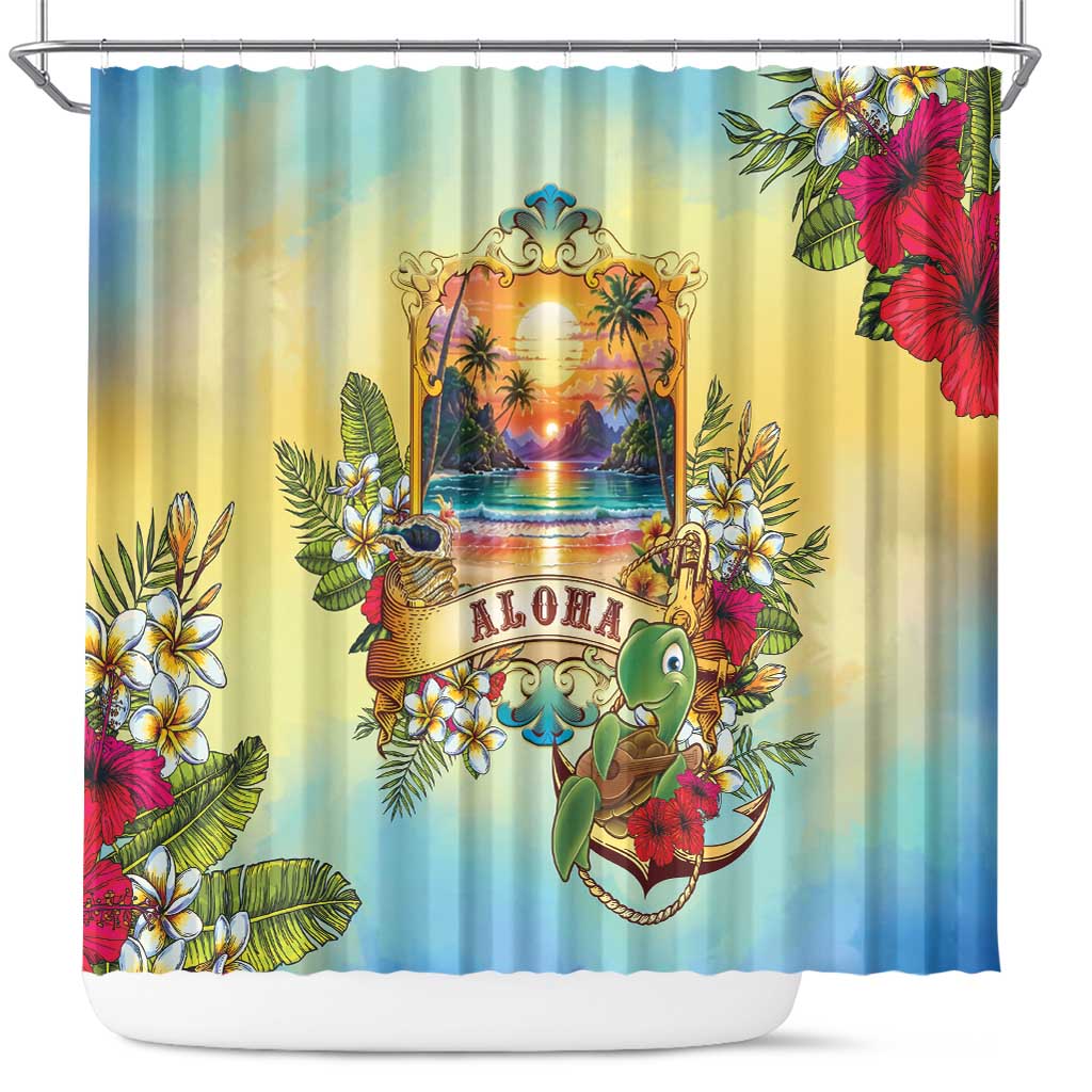 Aloha Hawaii Turtle Shower Curtain Retro Style LT05 Beige - Polynesian Pride