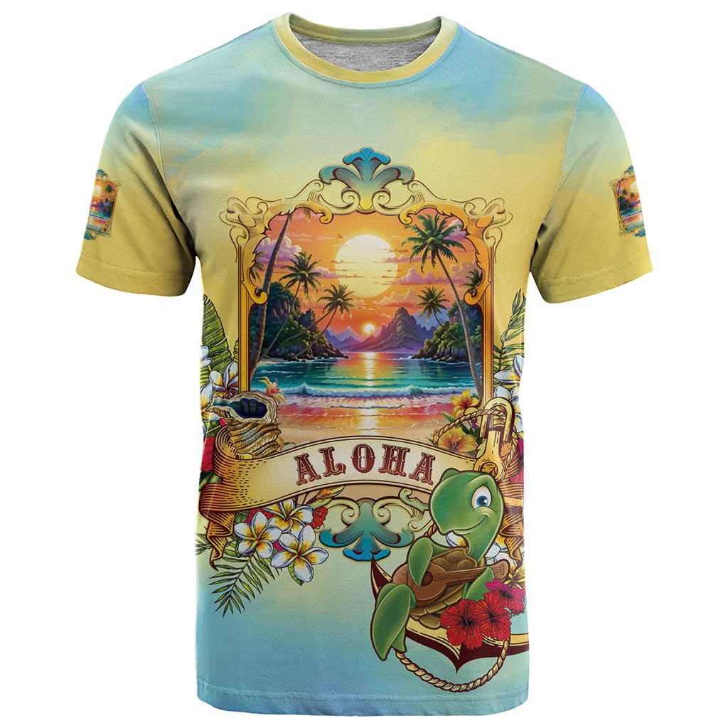 Aloha Hawaii Turtle T Shirt Retro Style LT05 Beige - Polynesian Pride