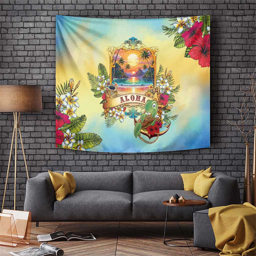 Aloha Hawaii Turtle Tapestry Retro Style LT05 Beige - Polynesian Pride