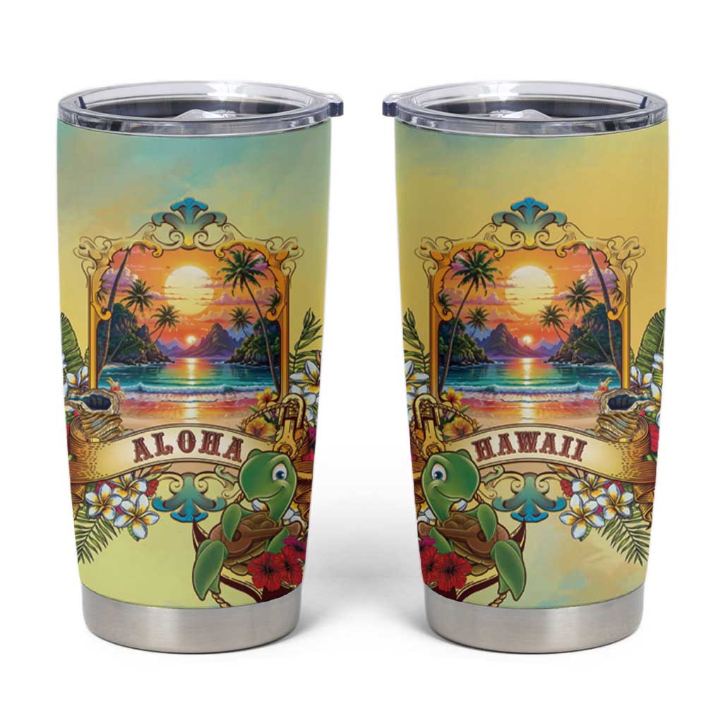 Aloha Hawaii Turtle Tumbler Cup Retro Style LT05 Beige - Polynesian Pride