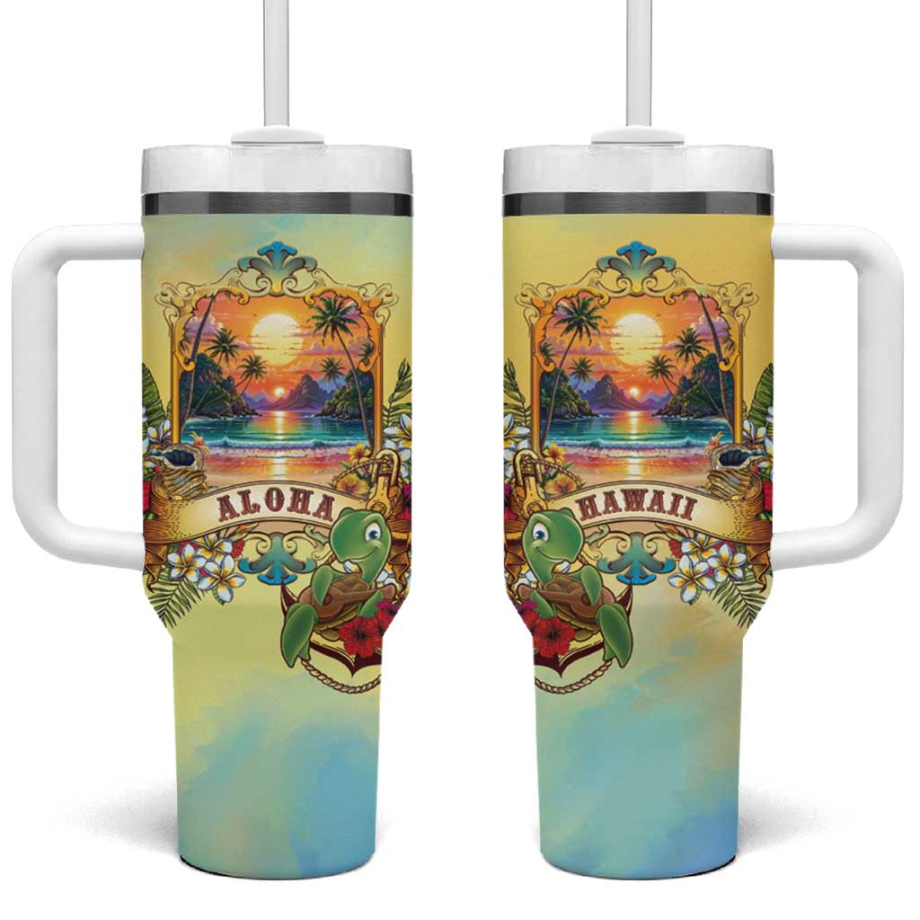 Aloha Hawaii Turtle Tumbler With Handle Retro Style LT05 One Size: 40 oz Beige - Polynesian Pride