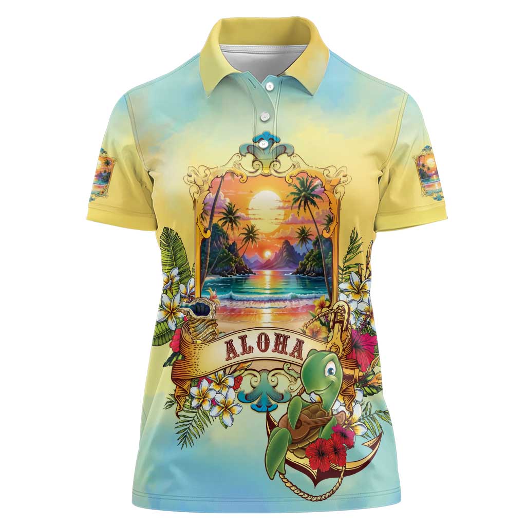Aloha Hawaii Turtle Women Polo Shirt Retro Style LT05 Female Beige - Polynesian Pride