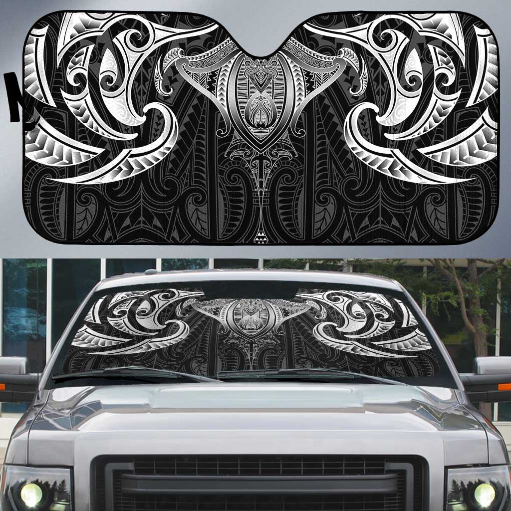 New Zealand Aotearoa Auto Sun Shade Maori Manta Ray Moko Black LT05 Black - Polynesian Pride