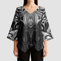 New Zealand Aotearoa Kimono Sleeve Blouse Maori Manta Ray Moko Black LT05 - Polynesian Pride