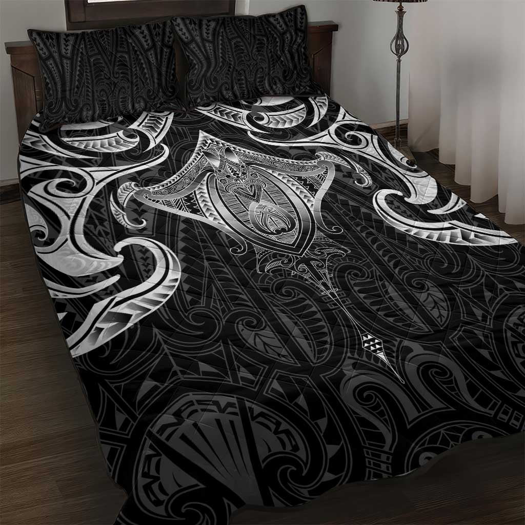 New Zealand Aotearoa Quilt Bed Set Maori Manta Ray Moko Black LT05 Black - Polynesian Pride