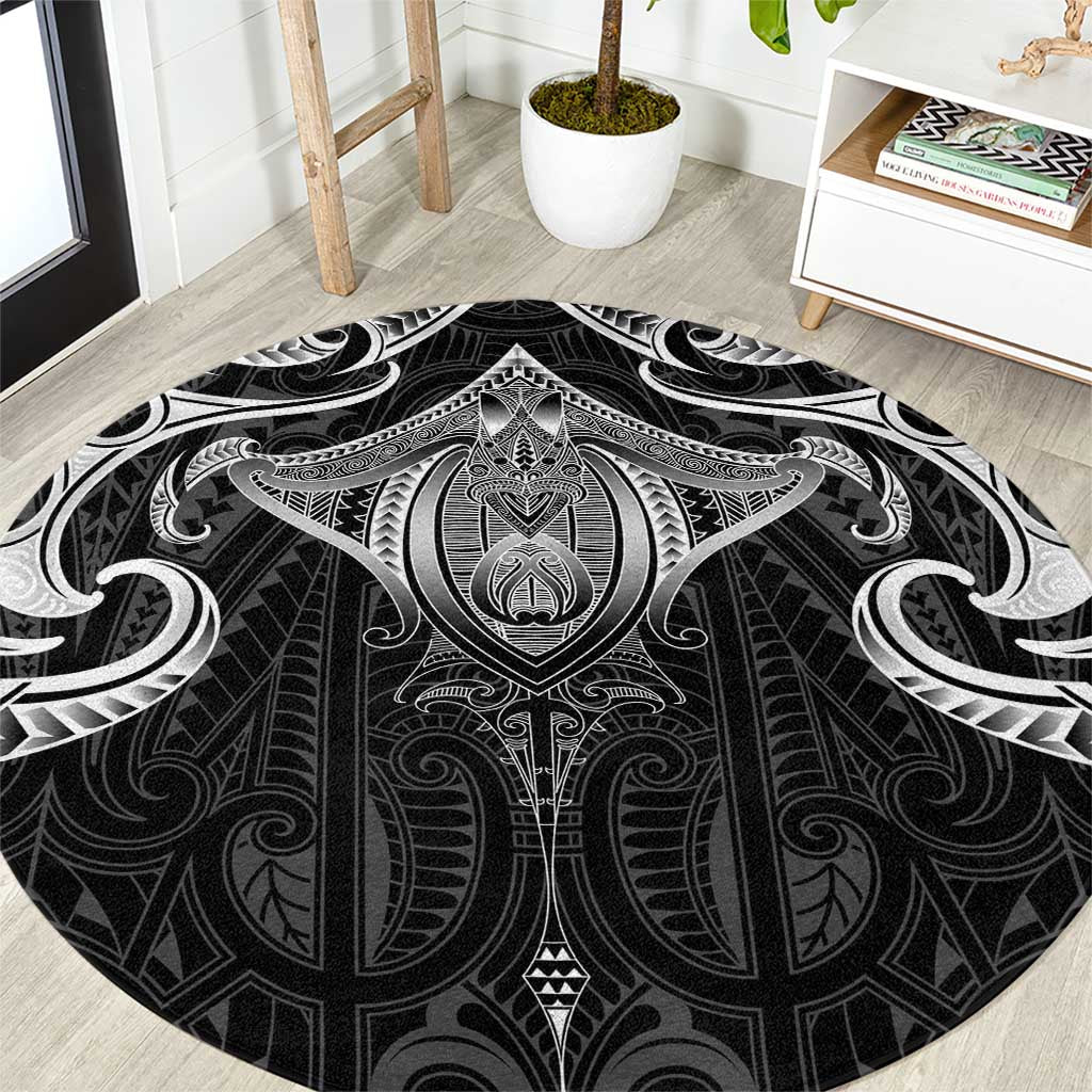 New Zealand Aotearoa Round Carpet Maori Manta Ray Moko Black LT05 Black - Polynesian Pride