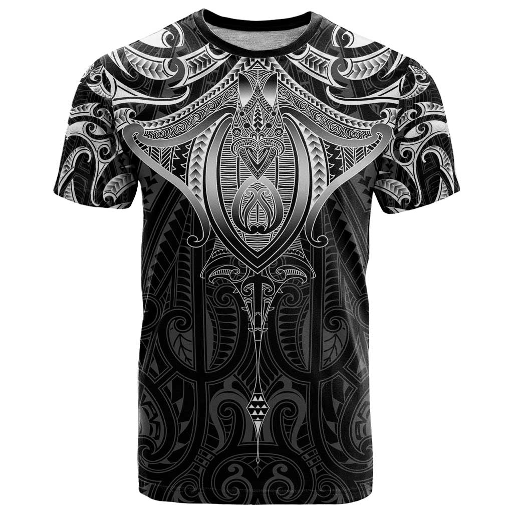 New Zealand Aotearoa T Shirt Maori Manta Ray Moko Black LT05 Black - Polynesian Pride