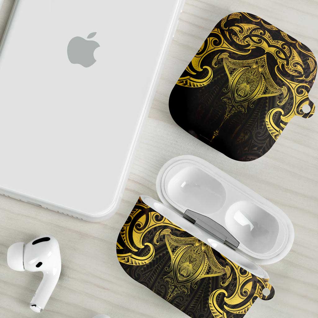 New Zealand Aotearoa AirPods Case Maori Manta Ray Moko Gold LT05 - Polynesian Pride