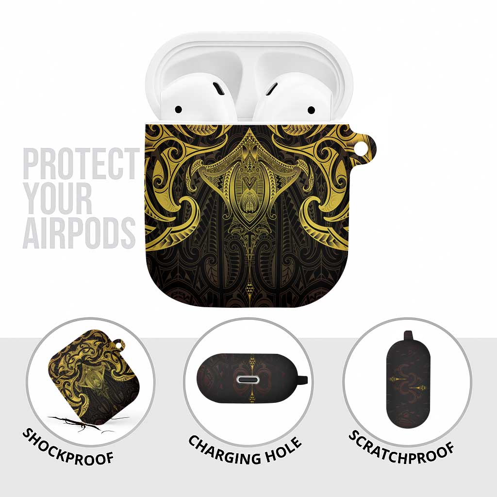 New Zealand Aotearoa AirPods Case Maori Manta Ray Moko Gold LT05 - Polynesian Pride