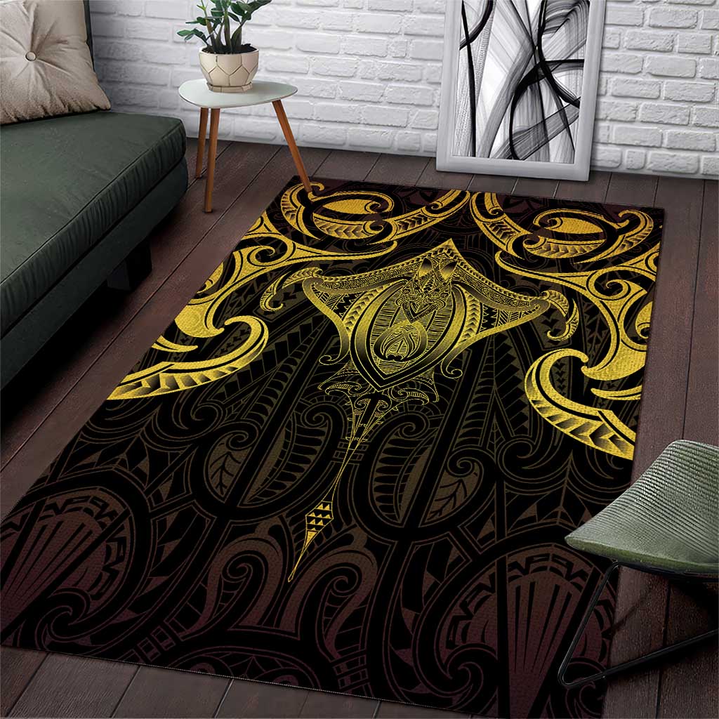 New Zealand Aotearoa Area Rug Maori Manta Ray Moko Gold LT05 Gold - Polynesian Pride