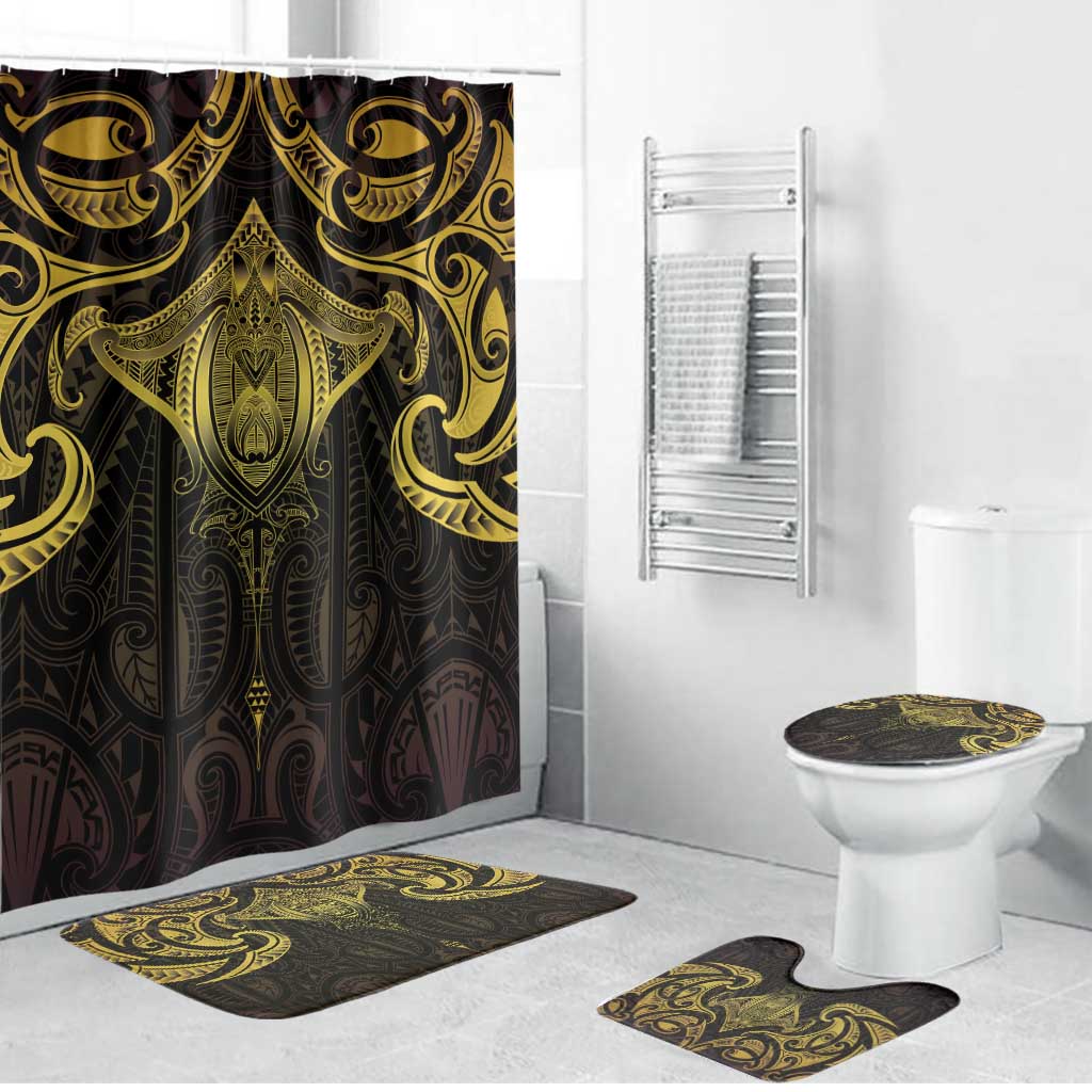 New Zealand Aotearoa Bathroom Set Maori Manta Ray Moko Gold LT05 Bathroom Set (4 pcs) Gold - Polynesian Pride