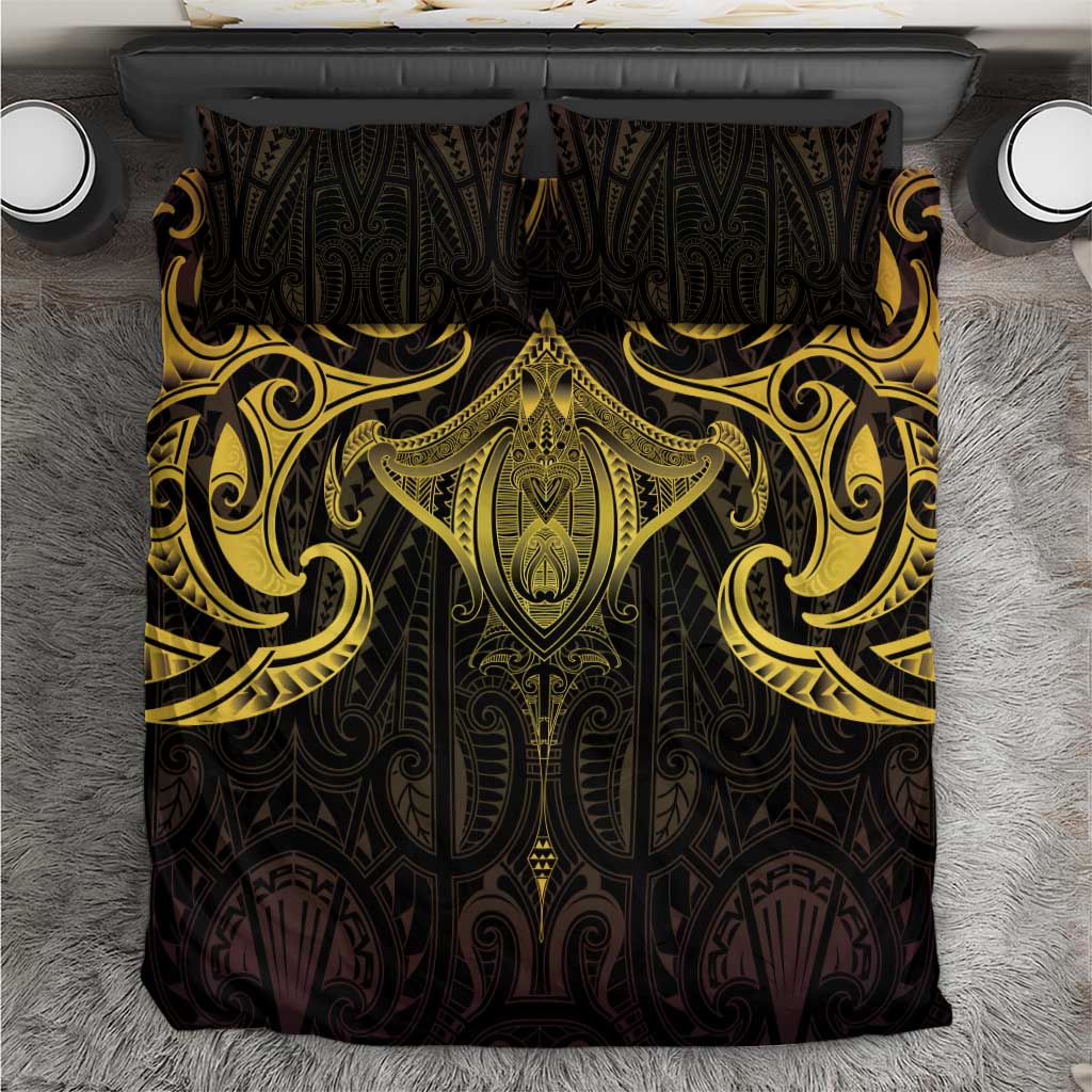 New Zealand Aotearoa Bedding Set Maori Manta Ray Moko Gold LT05 Gold - Polynesian Pride